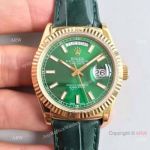 Rolex Gold Day Date Oyster Watch Green Dial Green Leather Replica_th.jpg